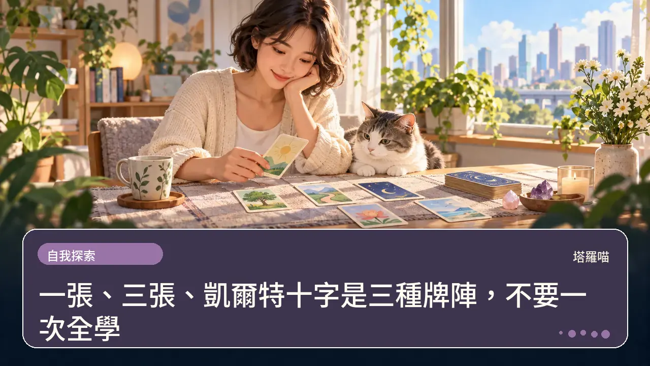一張、三張、凱爾特十字是三種牌陣，不要一次全學主題插畫