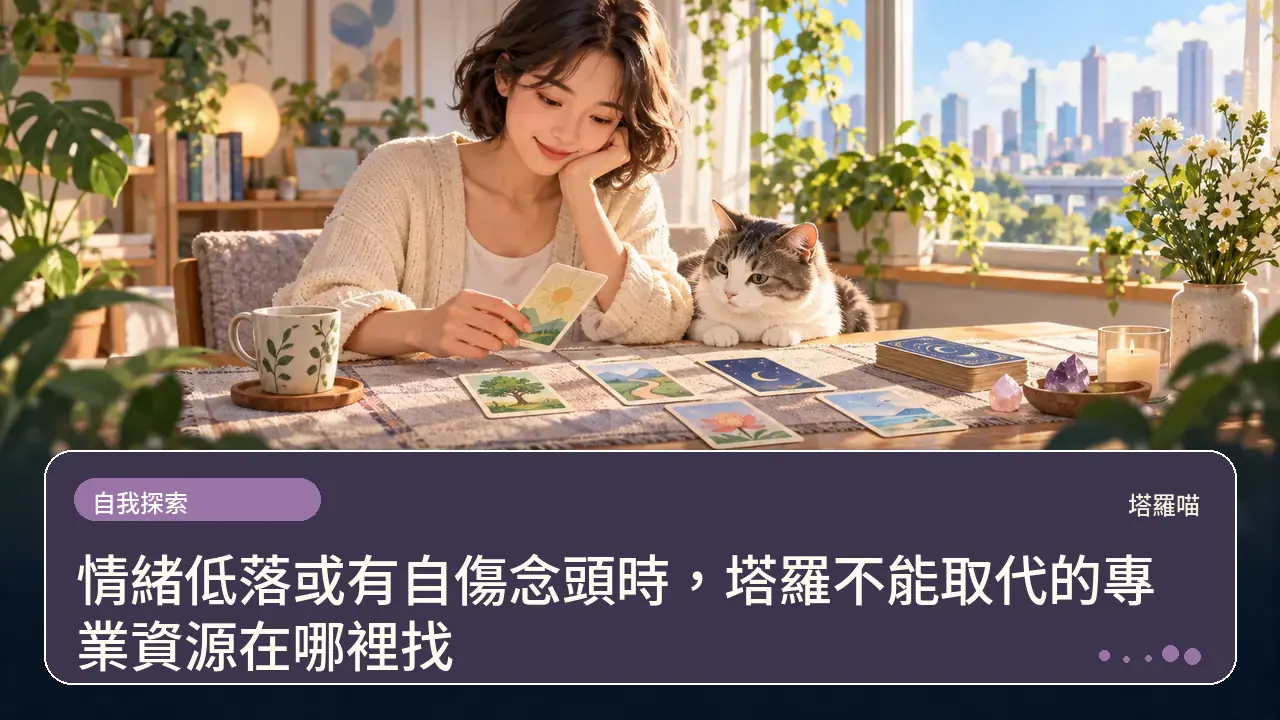 情緒低落或有自傷念頭時,塔羅不能取代的專業資源在哪裡找主題插畫