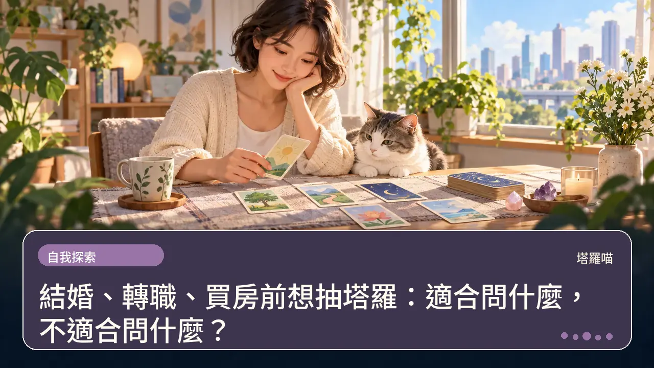 結婚、轉職、買房前想抽塔羅：適合問什麼，不適合問什麼？主題插畫